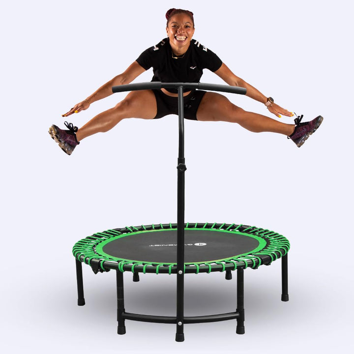 Fitness Trampoline for Adults and Kids, Indoor Rebounder Exercise Trampoline for Workout Fitness for Quiet and Safely Cushioned Bounce Workout (with Handles, Green)