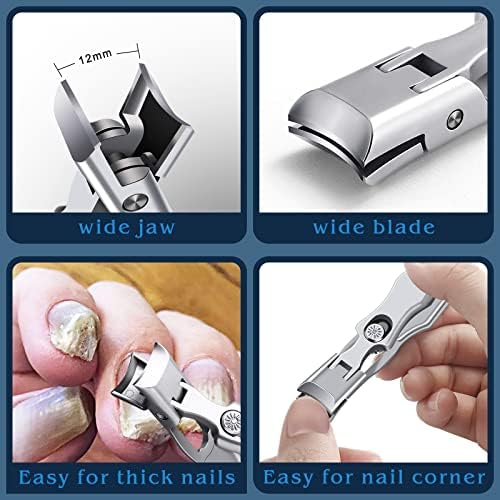 German Nail Clippers for Men with Catcher, Heavy Duty Toe Nail Clippers for Thick Nails Seniors, Portable Ultra Sharp Fingernail Clippers with Wide Mouth, Anti Splash Stainless Steel Nail Cutters