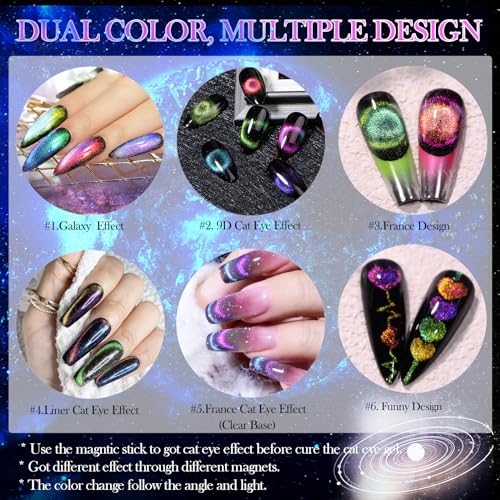 9D Cat Eye Gel Nail Polish Set 12 Colors, Cat Eye Gel Polish with Magnet, Magnetic Cateye Chameleon Galaxy Effects Professional Use for Salon