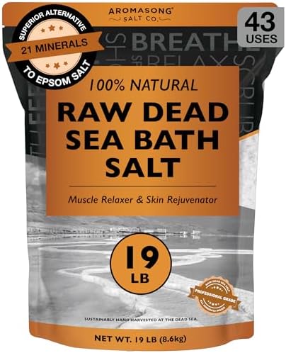 Aromasong Raw Dead Sea Bath Salt - Minimally Cleaned, Contains More Dead Sea Minerals Including Dead Sea Mud - 100% Pure & Natural Dead Sea Salts for Soaking 19 LB - Bulk Resealable Pack
