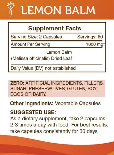 Secrets of the Tribe Lemon Balm 120 Capsules, 1000 mg, Lemon Balm (Melissa officinalis) Dried Leaf (120 Capsules)