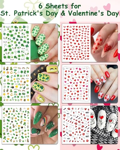 30 Sheets 7 Holiday Nail Art Stickers, Mixed Season Nail Decals Set for All Year, 3D Self-Adhesive Pegatinas Uñas Easter 4th of July Halloween Thanksgiving Christmas Valentine's St. Patrick's Day