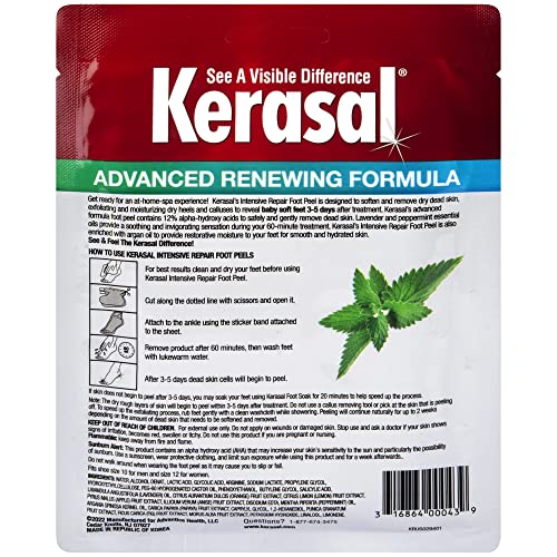 Kerasal Intensive Foot Repair, Skin Healing Ointment for Cracked Heels and Dry Feet, 1 Oz and Kerasal Intensive Repair Foot Peel for Dry Feet, 2 Pairs