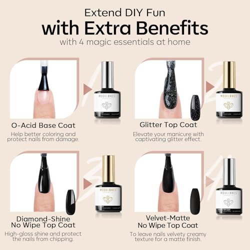 modelones 40 PCS Gel Nail Polish Set, 36 Colors Summer White Yellow Green Hot Pink Gel Polish Kit Nude Brown Black Red Glitter Nail Polish W Base& Matte& Glitter& Glossy Top Coat LED Soapnails Gift