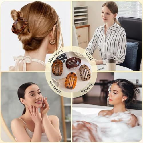 4Pcs Flat Hair Clips, Strong Hold French Flat Claw Clips for Women for Thick Thin Hair, Style Medium Classic Hair Barrettes (Set A)
