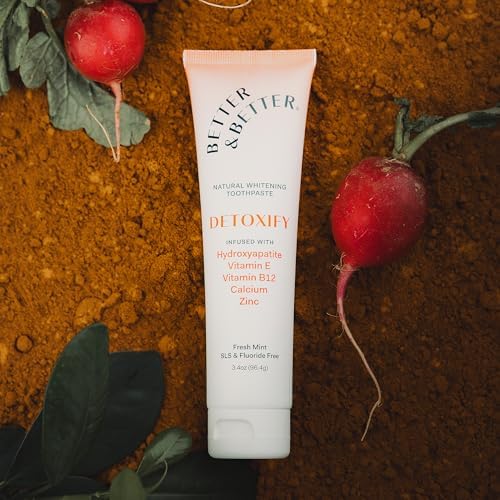 Better & Better Detoxify Hydroxyapatite Toothpaste | Whitening Toothpaste Infused w/Vitamins E & B12, Calcium & Zinc | Fluoride & SLS Free for Sensitive Brushers | Fresh Mint Flavor | 3.4oz, 1 Pack