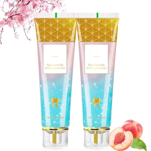 Niacinamide Whitening Toothpaste, Niacinamide Toothpaste, Fluoride-Free, for Enamel Protection ，New Sakura Peach Fragrance，Deep Cleaning & Long-Lasting Fresh Breath 4.23oz-2-Pack