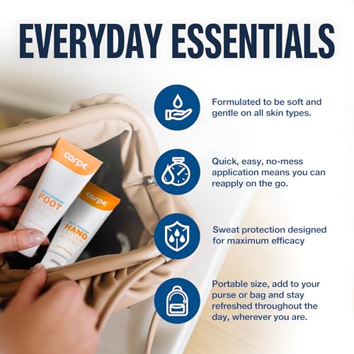 Carpe Sweat Absorbing Hand & Foot Lotion Bundle, Stop Sweaty Hands and Sweaty,Smelly Feet, Dermatologist Recommended