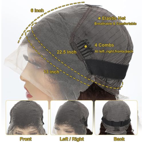 30 Inch Chocolate Brown Deep Wave Lace Front Wigs Human Hair 220 Density 13x6 HD Lace Frontal Wig Curly Human Hair Pre Plucked Wig for Women Brown Glueless with Natural Hairline