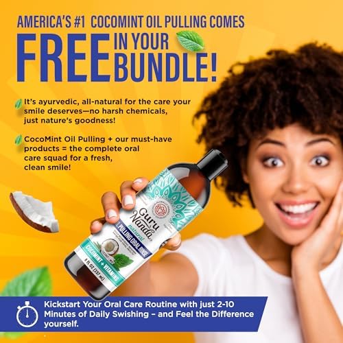 GuruNanda Shine Bright Stay Fresh – Dual Barrel Whitening & Breath Harmonizer Mouthwash & Neem Toothpaste for Long-Lasting Fresh Breath & Teeth Whitening