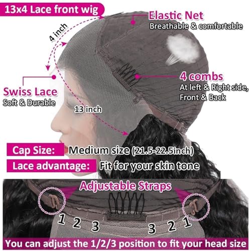 30 Inch 13X4 HD Lace Front Wigs Human Hair Deep Wave Wig for Women 200 Density Transparent Deep Wave Lace Front Wigs Glueless Curly Wigs Pre Plucked Full Lace Frontal Wigs With Baby Hair