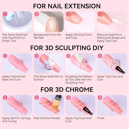 Makartt Solid Gel Builder: 4-in-1 2pcs Clear & White 3D Nail Gel Non-sticky for Extension 3D Sculpting Nail, UV Glue for Acrylic Tips, Rhinestones & Sculpture Hard Gels for Nails UV/LED Lamp Required