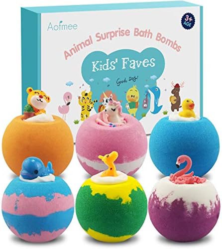 Aofmee Bath Bombs for Kids, Handmade Natural Bath Bombs with Toy Inside, Shea Cocoa Butter Moisturize, Spa Fizzies Bath Bomb Kit, Birthday Christmas Holiday Gifts for Women, Girls, Boys