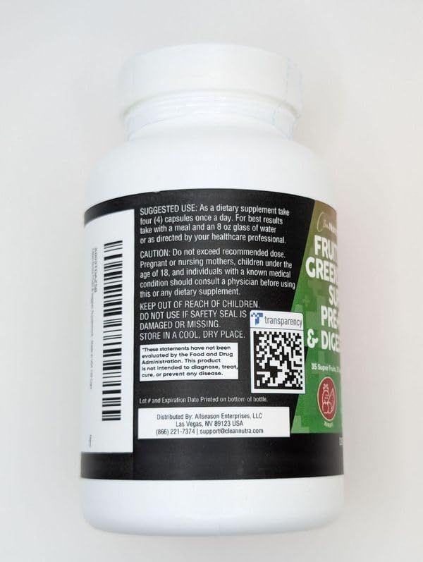 Clean Nutraceuticals Fruits and Veggies Supplement Reds & Green Superfood - Balance of Over 70 Fruit & Vegetable Supplements Capsules with Probiotics Prebiotics Digestive Enzymes - 2Pack