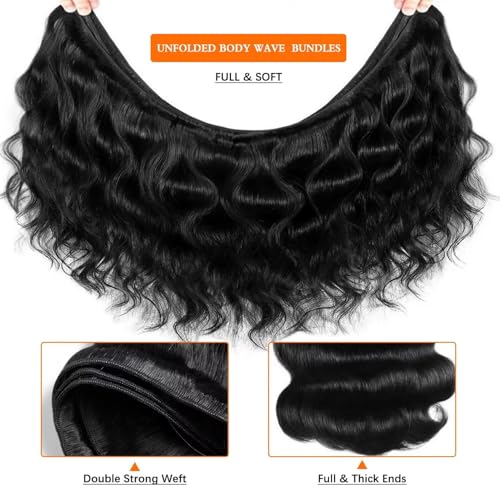 12A Human Hair Bundles 26 28 30 Inch Body Wave Bundles Human Hair 100% Unprocessed Brazilian Virgin Hair 3 Bundle Weave Human Hair Extensions Real Human Hair for Women Natural Black