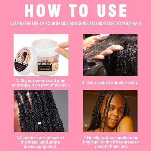 16oz Big Capacity Braid Gel Good for Twist, Locs, Braids, Edge No Flake Extra Hold High Shine Braiding Gel & Edge Control, Loc Gel Long Lasting for Locks, Cornrows Smooths & Tames Frizz
