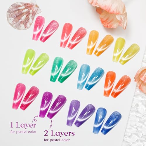 MIZHSE Neon Cat Eye Gel Nail Polish Set 12Pcs, Cateye Blue Green Purple Soak Off Gel Polish Magnetic Manicure Kit for Nail Art Salon 7ml