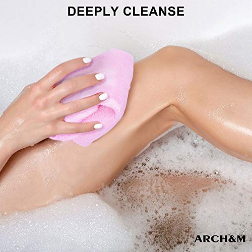 ARCH&M Exfoliating Washcloth Body Scrubber Back Scrubber for Shower Japanese Beauty Washcloth Bath Wash Cloth Korean Exfoliation Luffah Towel Net Sponge Loofah Scrub 3 Pack (Black x 3)
