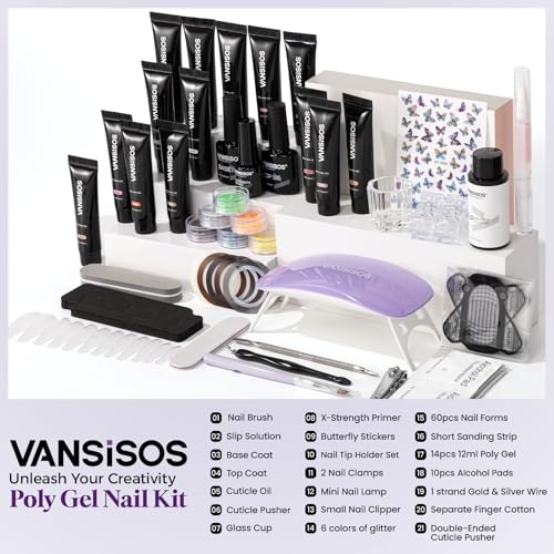Poly Gel Nail Kit: 14 PCS PolyGel with Slip Solution Mini U V Nail Light Poly Gel Kit for Beginners with Everything Extension
