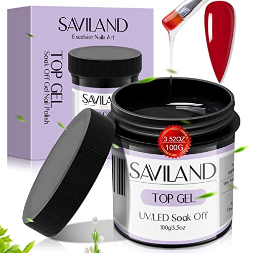 SAVILAND 100 G Top Gel Coat: 3.5 OZ Large Capacity No Wipe Top Gel Coat Clear Gel Nail Polish Soak Off U V LED Gel for Starters Professionals Home DIY Nail Salon Manicure