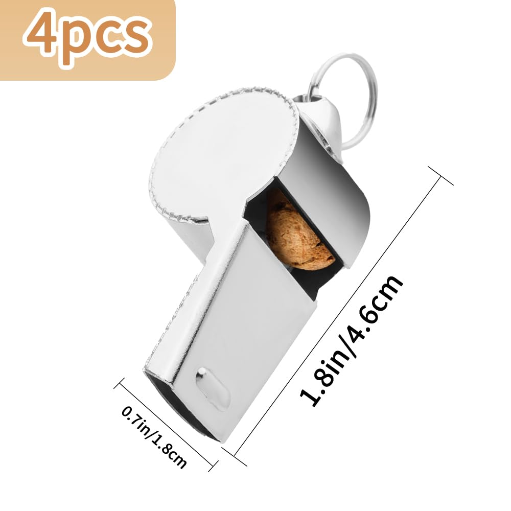 Bsofing 4 Pack Whistle, Coaches Whistle with Lanyard, Whistle for Coaches, Whistle for Teachers, Stainless Steel Sports Whistles, Loud Crisp Sound Whistles Great for Coaches, Referees, and Officials