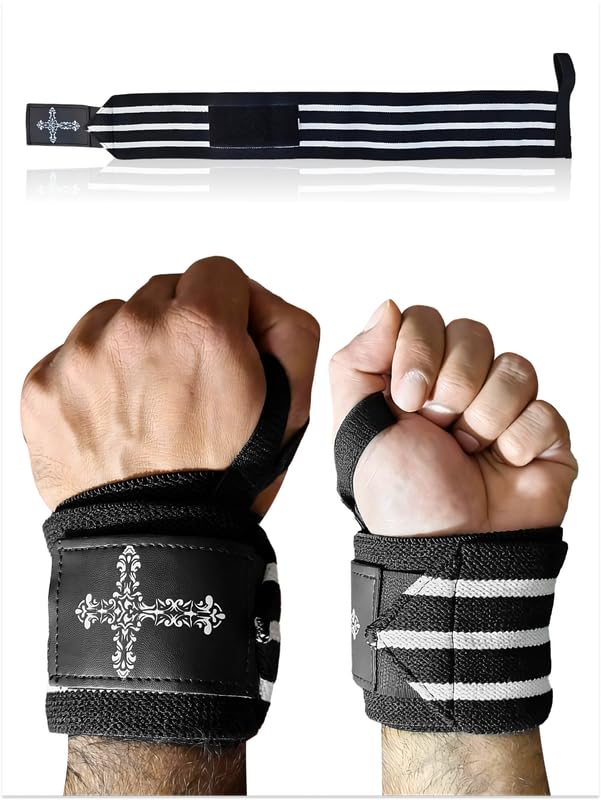 CROWN Anime Wrist Wraps Lifting Straps 24" for Men and Women - 1 Pair Each, Gym Accessories Support Weightlifting, Powerlifting, Strength Training, and Improve Workout, Black Wcross