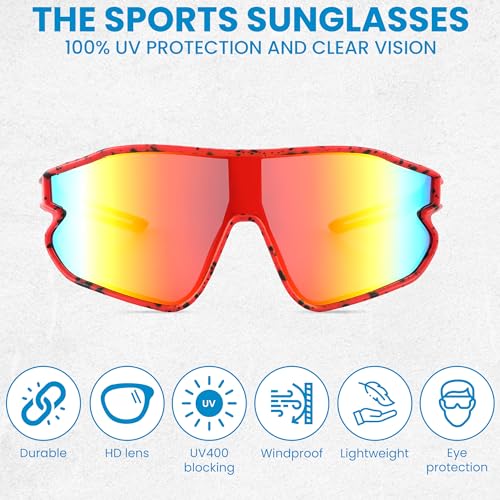 Yogo Vision Kids Sports Sunglasses Youth Lightweight Baseball Sun Glasses UV400 Protection Sport Frame Shades for Boys Girls