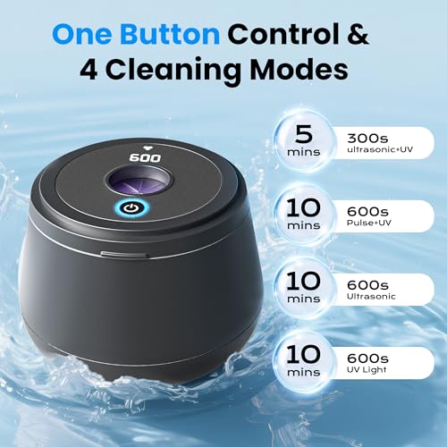 45kHz Ultrasonic Retainer Cleaner, 200ML Dental Cleaning Pod for Dentures, Mouth Guards, Braces, Aligner, Toothbrush Jewelry and More, UV Denture Cleaner with 4 Modes & Digital Timer