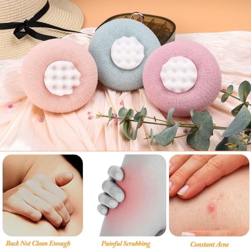 3Pcs 2-in-1 Sunflower Bath Ball, Super Soft Exfoliating Bath Sponge Cleaning Brush, Bath Loofah Sponge，Hangable Suction Cup Bath Ball for Women Men(Pink+Blue-Green+Purple)