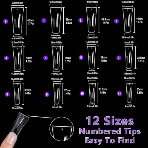 Laza 600pcs Long Duck Nail Tips 12 Sizes Box-packed Clear Duck Nails Full Cover Wide Nail Tips French False Nail Tips for Acrylic Nails Extension Tips — 44MM