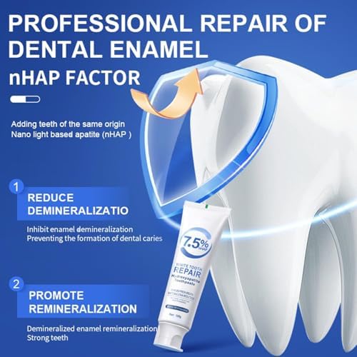 7.5% Hydroxyapatite Toothpaste for Enamel Protection, Fluoride-Free Formula with Gentle Mint, for Sensitive Teeth, Daily Protection, Long-Lasting Fresh Breath, 4.23 Oz (2)