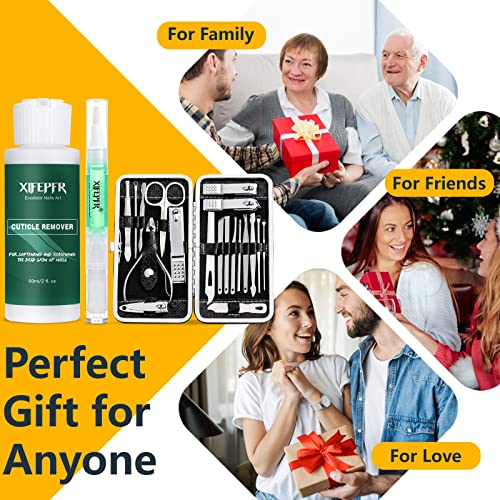 Manicure Set - Cuticle Remover Cream, 19Pcs Nail Clipper Pedicure Kit, Professional Grooming Kit with Black Luxurious Travel Case, Stainless Steel Nail Kit for Men Women, Gifts for Women