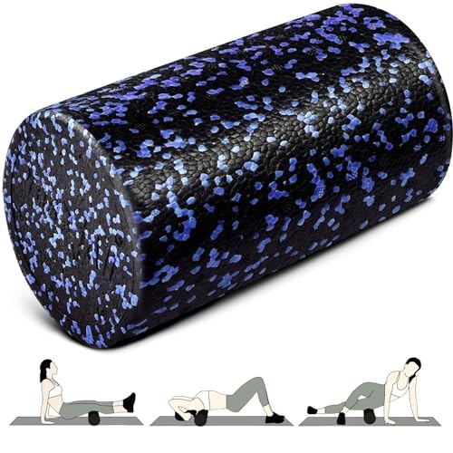 Yes4All High-Density Round Back Roller Foam, Exercise Foam Roller for Yoga, Pilates & Stretching - Blue Speckled - 12 Inches