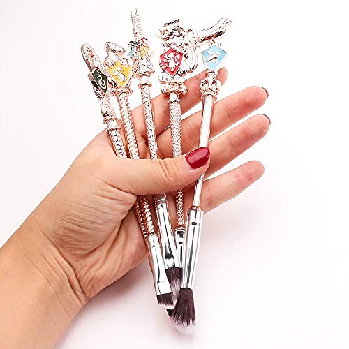 【2 Color Options】Metal Wand Gifts Makeup Brushes Set Wi-zard Wand Makeup Brushes Set Make Up Brushes for Women - Brushes Holder Pot Not Included HP_RoseGold_5PCS