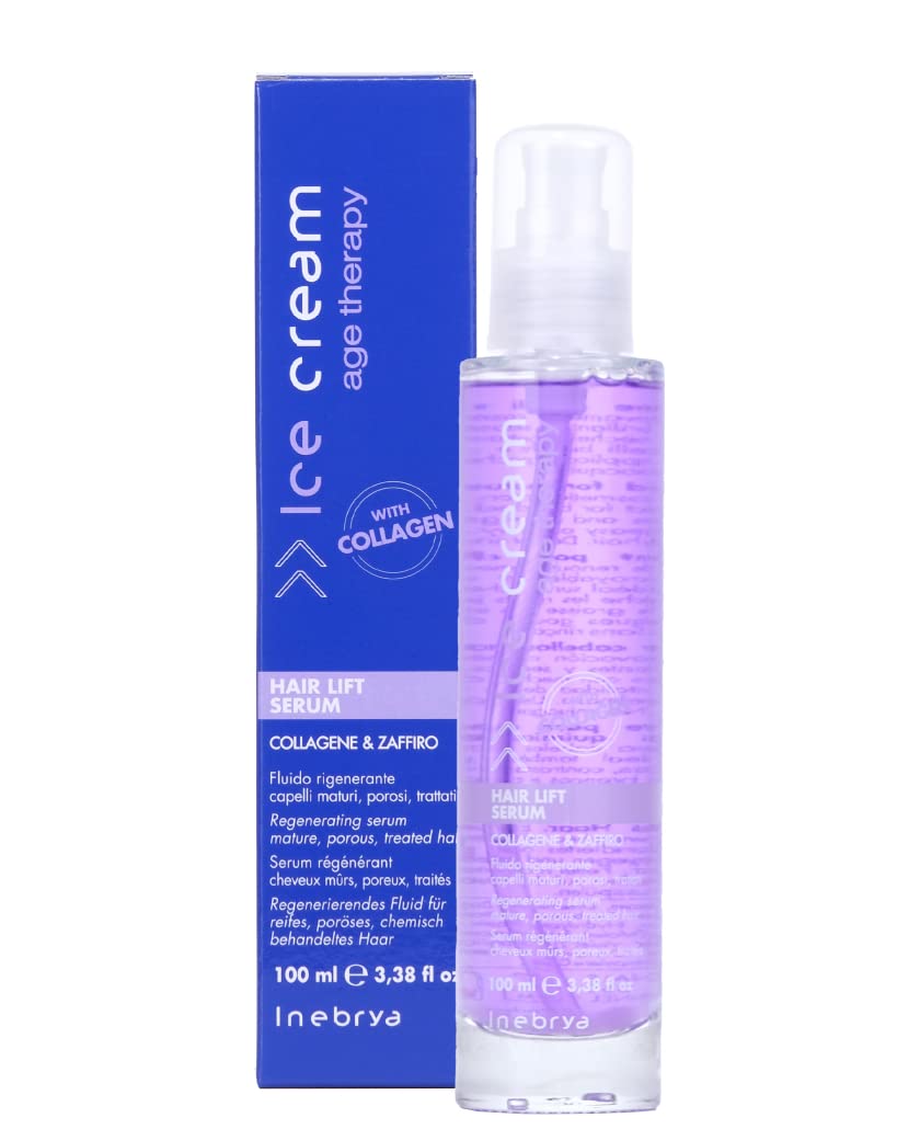 Inebrya Ice Cream Hair Lift Serum Collagene & Zaffiro Regenerating Serum Mature, Porous, Treated Hair With Collagen 3.38 Oz