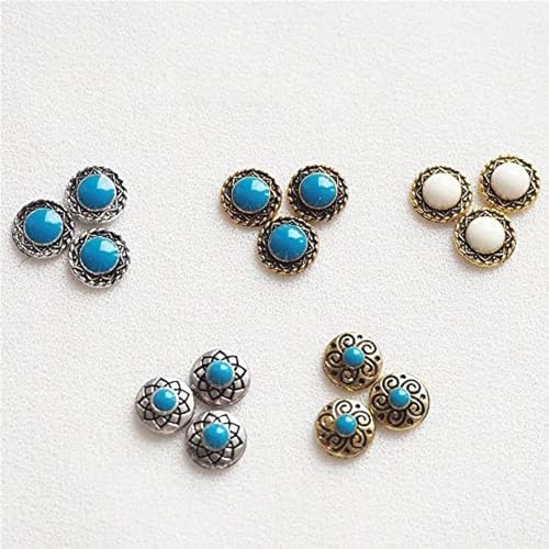 Turquoise Totem Flower Nail Charms - DIY Retro Western Nail Art Decorations 50pcs