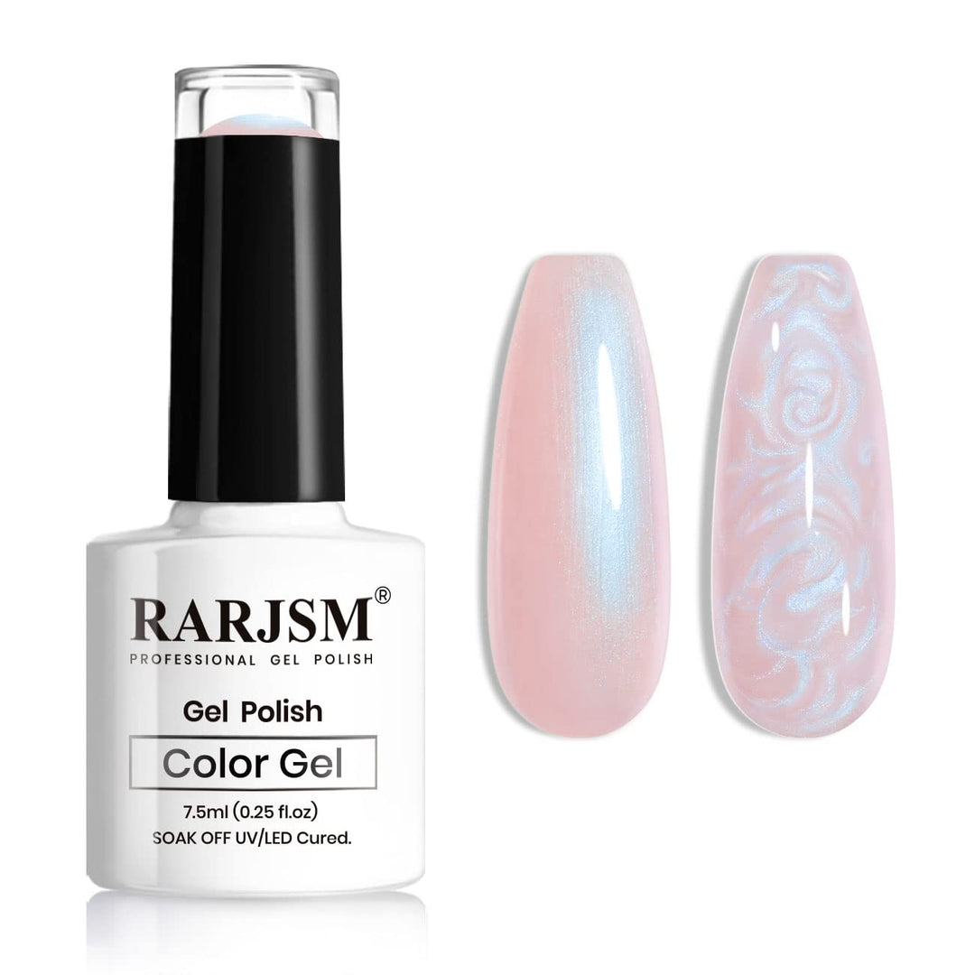 Rarjsm Light Pink Pearl Gel Nail Polish Pearlescent Shell Purple Glitter Shimmer Mermaid Iridescent Nail Gel Polish Soak Off Led