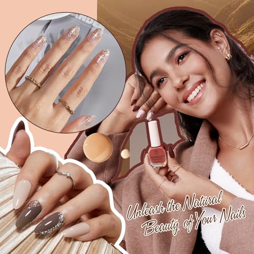 AZUREBEAUTY Brown Shades Champagne Glitter Nail Polish Set 8 Colors, Quick Dry Natural Nail Lacquer Strengthening Treatment Kit DIY Salon