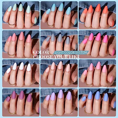 Teenitor Press on Nails,Short Almond Press on Nails, Matte Acrylic Fake Nails with Nail Glue, 24 Colors