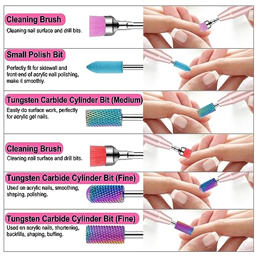 25Pcs Nail Drill Bits Set with Storage Box, 3/32 Inch Tungsten Ceramic Diamond Carbide Nail Drill Bits for Acrylic Gel Polish, Cuticle Efile Remover for Manicure Pedicure