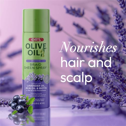 ORS Olive Oil Braidzone Braid Sheen Spray with Lavender, Acai & Biotin for Hair & Scalp Nourishment 10 Ounces (1)