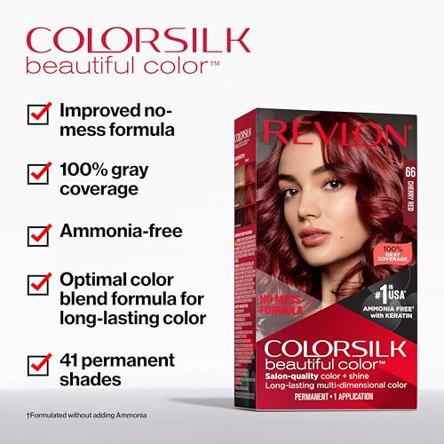 Revlon ColorSilk Permanent Hair Color, 100% Gray Coverage Dye Kit, Ammonia-Free, Keratin and Amino Acids, Blonde Shades, 74 Medium Blonde (Pack of 3)