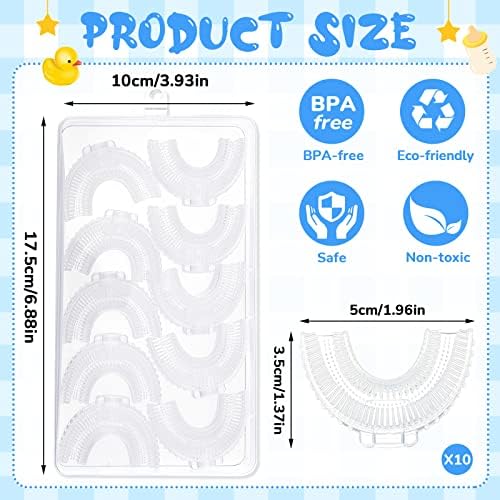 Patelai 10 Pcs U Shaped Replacement Toothbrush Heads Kids Silicone Brush Head with Storage Box, 360 Degree Oral Teeth Cleaning for Children Electric Manual Toothbrushes Replace