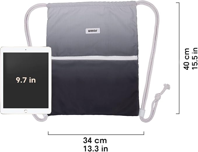 WANDF Drawstring Backpack String Bag Sackpack Cinch Water Resistant Nylon for Gym Shopping Sport Yoga (Grey)
