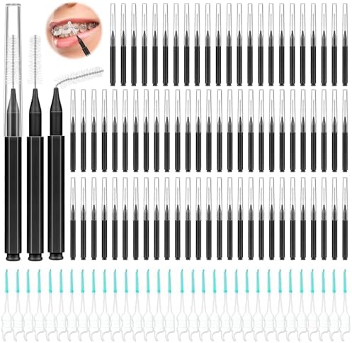 Lezmarket 300PCS Interdental Brushes for Braces, Soft and Bendable Dental Brush for Orthodontic Braces, Braces Cleaner Brush Tooth Pick Teeth Flossers Brushes for Teeth (Black)