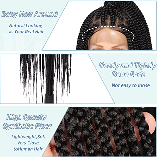 36" Knotless Braided Wigs Lace Front Box Braids Lace Frontal Wig for Women Premium Synthetic Black Hand Full double lace Braid Wig With Baby Hair