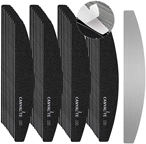 Canvalite 40 PCS Nail File Professional Reusable Peel and Stick Nail Files Replaceable Emery Boards 100 Grit Fingernail Files Manicure Tools for Home and Salon Use