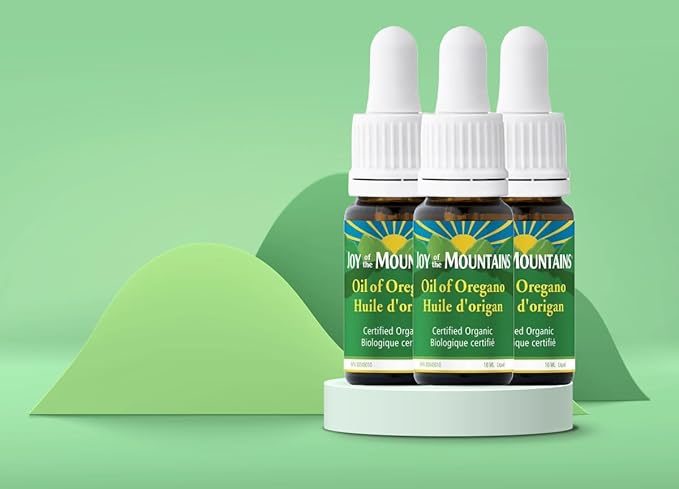 Joy of the Mountains Oil of Oregano Liquid With Dropper Cap | Wild Mediterranean, Certified Organic Oil of Oregano | 10ml - 0.34 fl. oz. Liquid per bottle (Pack of 4 Bottles)