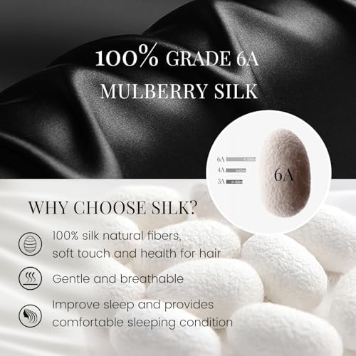 19 Momme 100% Mulberry Silk Cap for Sleeping Women,Adjustable Long Silk Bonnet for Curly Hair Elastic Night Cap