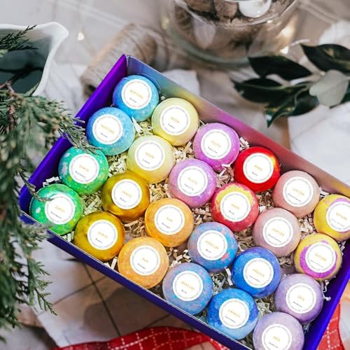 Bath Bombs Gift Set - 24 Pcs Handmade, Natural & Organic Essential Oil Bubble Bath for Women and Girls